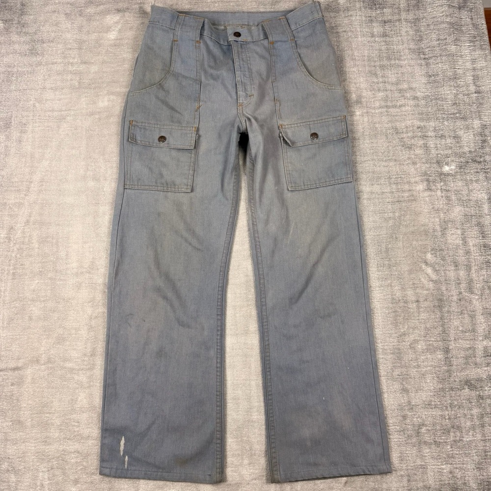 True Vintage Jeans Mens 30x27 Blue Denim Flap 60s 70s Caro Flap Pockets‎ Work